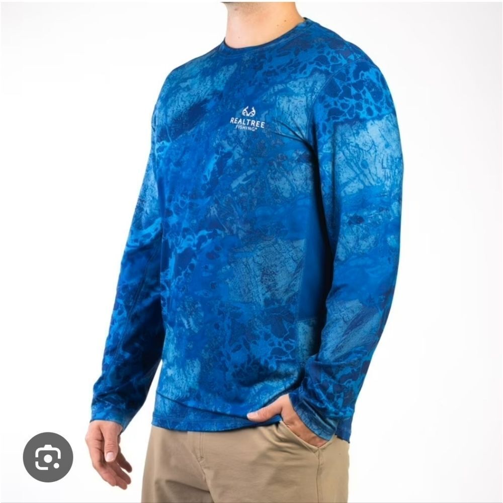 Realtree Blue Long Sleeve Fishing Tshirt Size Small